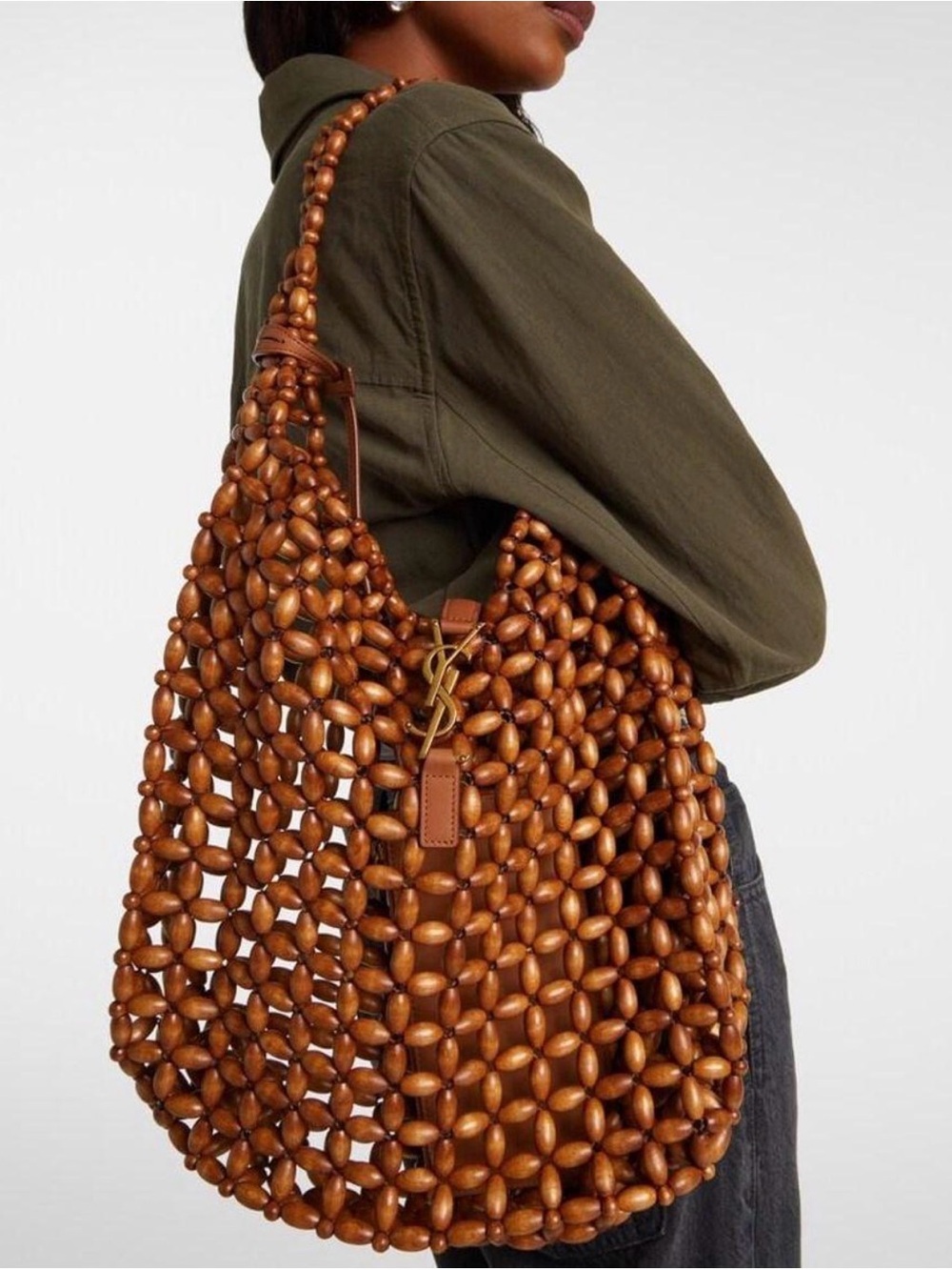 Saint Laurent Brown Beaded Hobo Shoulder Bag